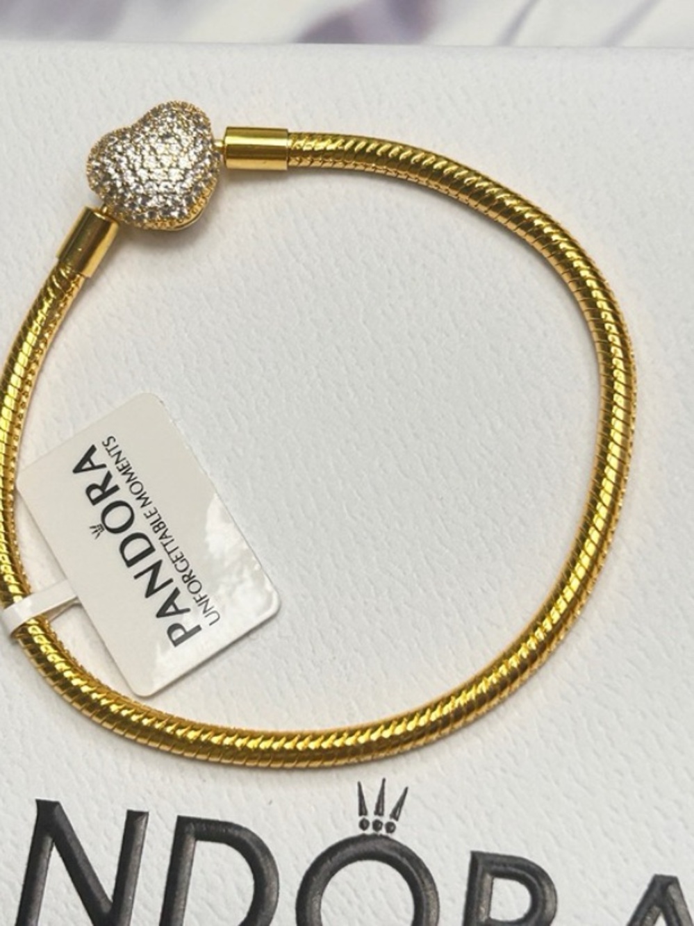 Pandora Gold Heart Pavé Snake Chain Bracelet